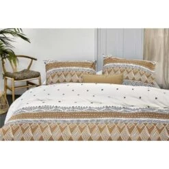 Walra - Dekbedovertrek Ikat Dreams - 140x220 Cm - Wit / Cognac -Knusse Nacht 1000012886 0103