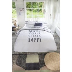 Walra - Dekbedovertrek Happy Wake Up - 240x220 Cm - Wit / Blauw -Knusse Nacht 1000024971 0103
