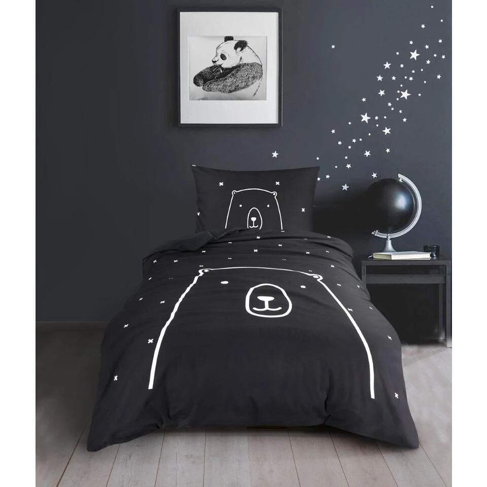 Kidzroom Bear Dekbedovertrek - 120x150 - Zwart 4 Kidzroom Bear Dekbedovertrek - 120x150 - Zwart - Afbeelding 2