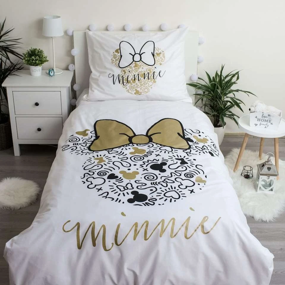 Disney Minnie Mouse Dekbedovertrek Gold - Eenpersoons - 140 X 200 Cm - Katoen 4 Disney Minnie Mouse Dekbedovertrek Gold - Eenpersoons - 140 X 200 Cm - Katoen - Afbeelding 2