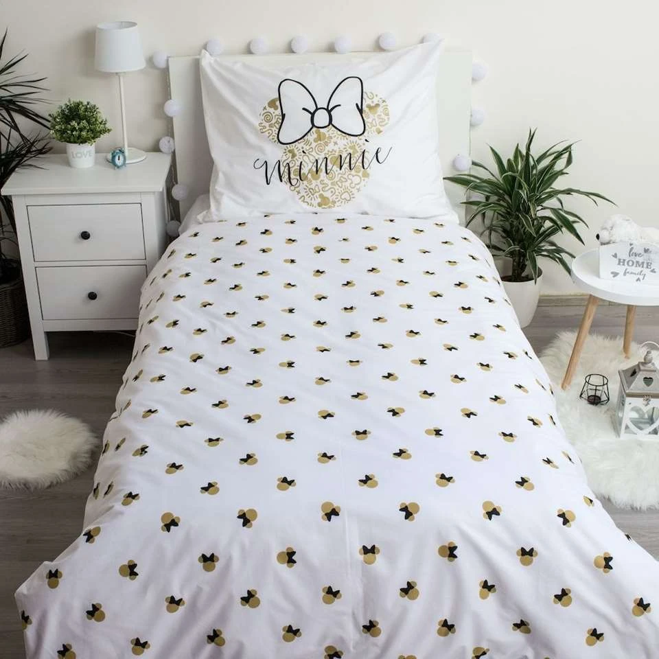 Disney Minnie Mouse Dekbedovertrek Gold - Eenpersoons - 140 X 200 Cm - Katoen 5 Disney Minnie Mouse Dekbedovertrek Gold - Eenpersoons - 140 X 200 Cm - Katoen - Afbeelding 3