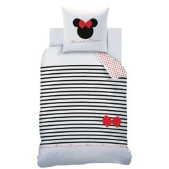 Disney Minnie Mouse Dekbedovertrek, Stripes - 140 X 200 Cm + 63 X 63 Cm - Katoen -Knusse Nacht 1000025440 0103