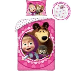 Masha En De Beer Dekbedovertrek Love - Eenpersoons - 140 X 200 Cm - Katoen -Knusse Nacht 1000025442 0102