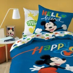 Disney Mickey Mouse Dekbedovertrek Happy - Eenpersoons - 140 X 200 Cm - Katoen -Knusse Nacht 1000028660 0102