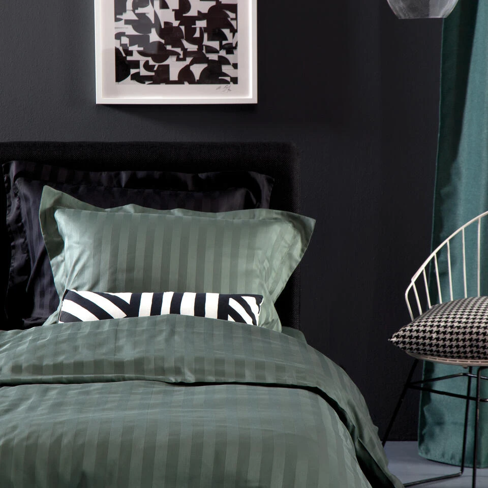 Damai Dekbedovertrek Katoen-satijn - 140x200/220cm - Groen Gestreept 6 Damai Dekbedovertrek Katoen-satijn - 140x200/220cm - Groen Gestreept - Afbeelding 4