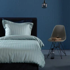 Damai Dekbedovertrek Katoen-satijn - 140x200/220cm - Mist Groen Gestreept -Knusse Nacht 1000030699 0103