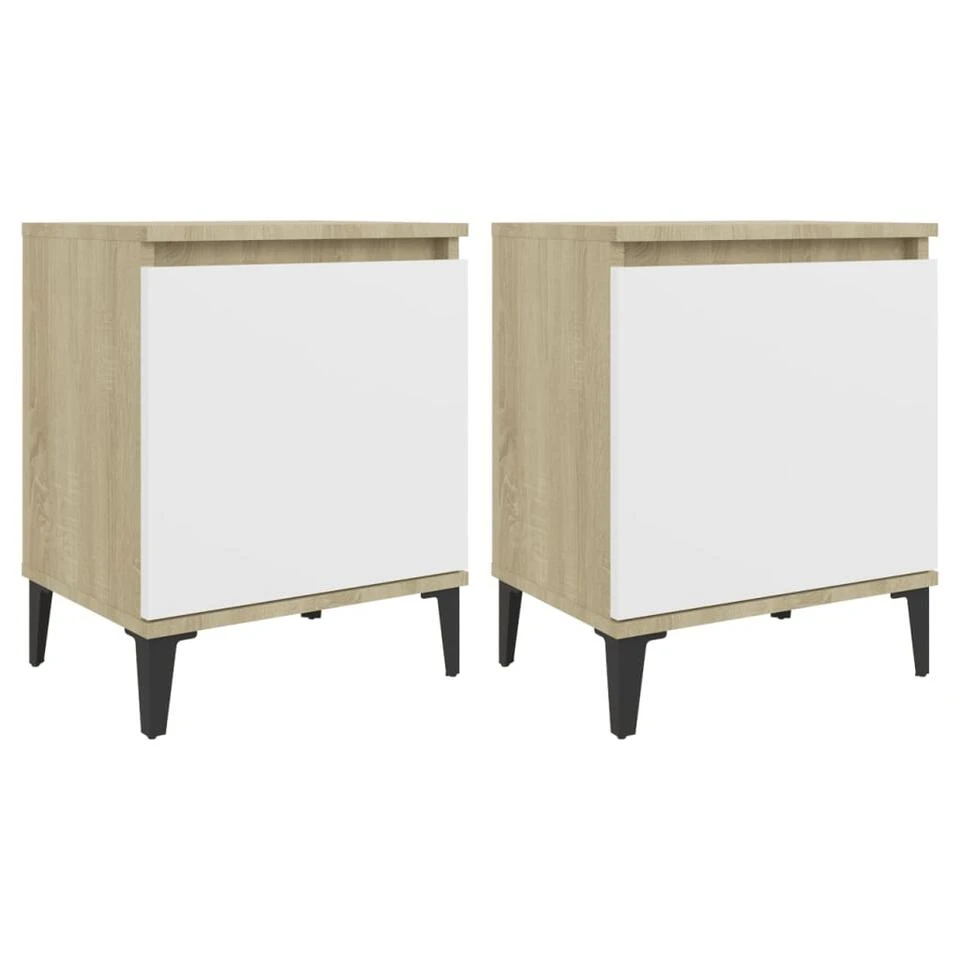 VidaXL Nachtkastjes 2 St Met Metalen Poten 40x30x50cm Sonoma Eiken Wit 3 VidaXL Nachtkastjes 2 St Met Metalen Poten 40x30x50cm Sonoma Eiken Wit