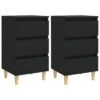 VidaXL Nachtkastjes 2 St Met Massief Houten Poten 40x35x69 Cm Zwart