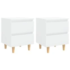 VidaXL Nachtkastjes 2 St Met Houten Poten 40x35x50 Cm Hoogglans Wit