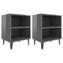 VidaXL Nachtkastjes 2 St Met Metalen Poten 40x30x50 Cm Hoogglans Grijs