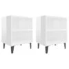 VidaXL Nachtkastjes 2 St Met Metalen Poten 40x30x50 Cm Hoogglans Wit -Knusse Nacht 1000032634