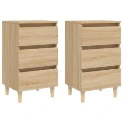 VidaXL Nachtkastjes 2 St Met Houten Poten 40x35x69 Cm Sonoma Eiken