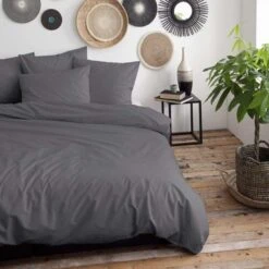 Damai Dekbedovertrek Organic Satijn Anthracite-1-persoons (140 X 200/220 Cm) -Knusse Nacht 1000034512 0101