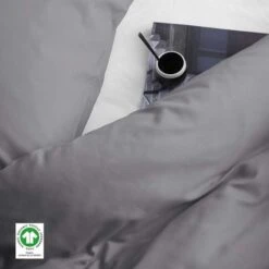 Damai Dekbedovertrek Organic Satijn Anthracite-1-persoons (140 X 200/220 Cm) -Knusse Nacht 1000034512 0102