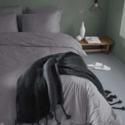 Damai Dekbedovertrek Organic Satijn Anthracite-1-persoons (140 X 200/220 Cm) -Knusse Nacht 1000034512 0103