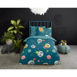 Good Morning Dekbedovertrek "Spacy" - Petrol - (140x220 Cm) -Knusse Nacht 1000035738 0101