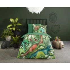 Good Morning Dekbedovertrek "Prehistory" - Groen - (140x220 Cm) -Knusse Nacht 1000035937 0101