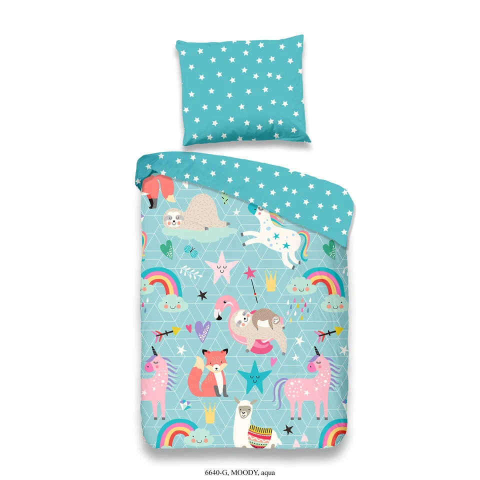 Good Morning Dekbedovertrek "Moody" - Aqua - (100x135 Cm) 3 Good Morning Dekbedovertrek "Moody" - Aqua - (100x135 Cm)