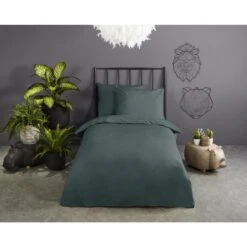 Good Morning Dekbedovertrek "Uni D.Green" - Groen - (140x220 Cm) -Knusse Nacht 1000035993 0101