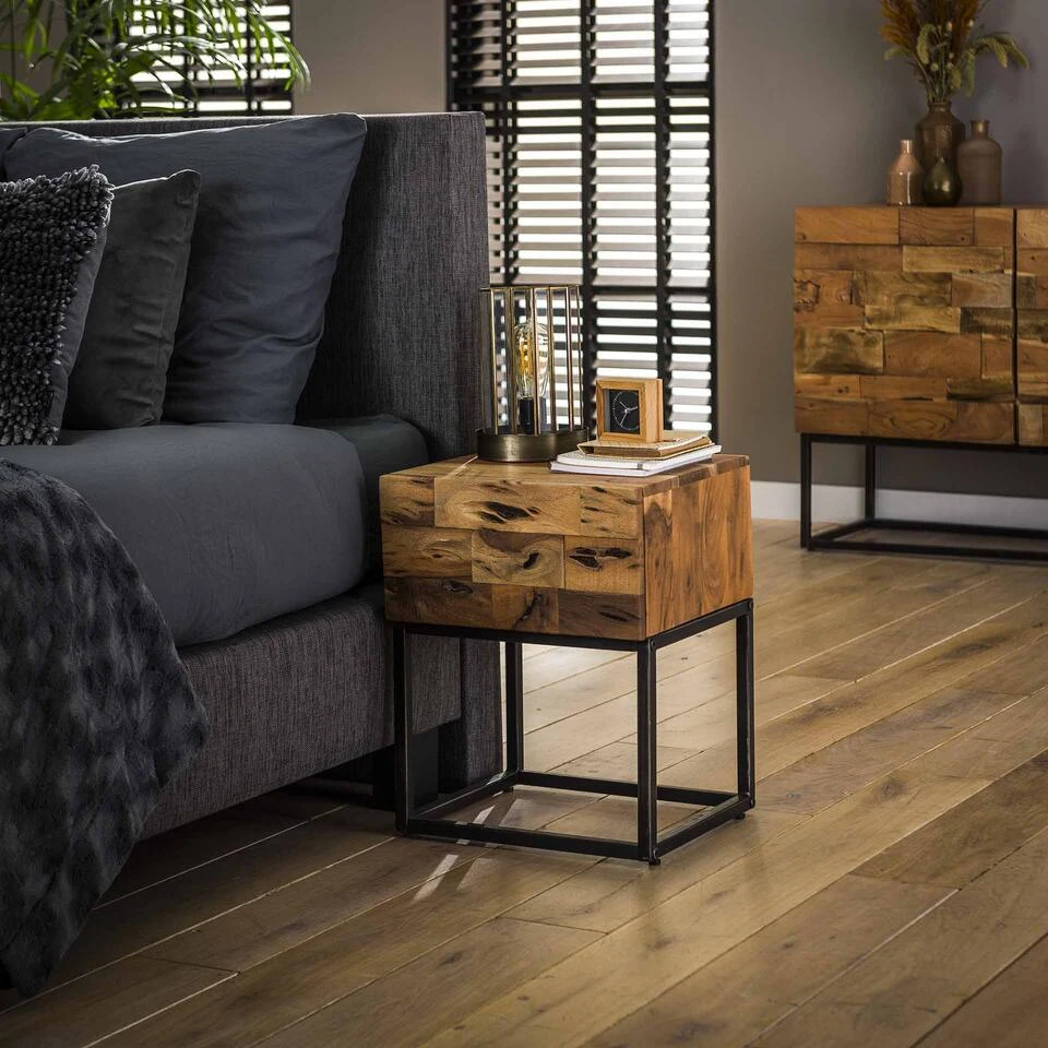 Hoyz - Nachtkastje Mill - 1 Lade - Zwart Bruin - 40x35x50 4 Hoyz - Nachtkastje Mill - 1 Lade - Zwart Bruin - 40x35x50 - Afbeelding 2