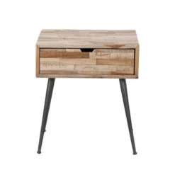 Hoyz - Nachtkastje Bruin - 1 Lade - Teakhout - Bijzettafel Met Lade