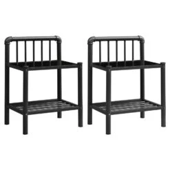 VidaXL Nachtkastjes 2 St Metaal En Glas Zwart