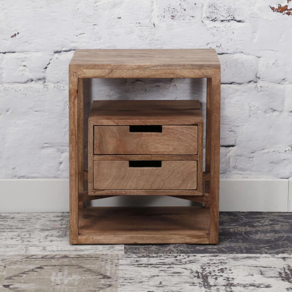 Giga Meubel Nachtkastje Mangohout - Naturel - 2 Lades - Kast Sahara 4 Giga Meubel Nachtkastje Mangohout - Naturel - 2 Lades - Kast Sahara - Afbeelding 2