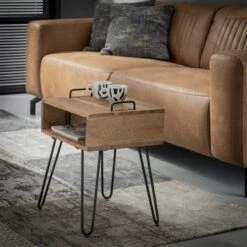 Industrieel Nachtkastje Aimée Acaciahout - 34x40x48 Cm - Hout - Bruin -Knusse Nacht 1000053572 0101