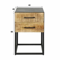 Giga Meubel Nachtkastje Mangohout 2 Lades - Metalen Frame - 40x40x60cm -Knusse Nacht 1000057070 0103