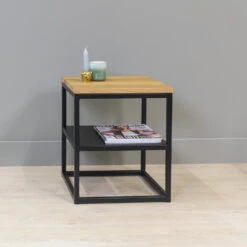 Giga Meubel Nachtkastje Naturel - Open Kastje - 40x40x45cm - Hout & Metaal -Knusse Nacht 1000058342 0103