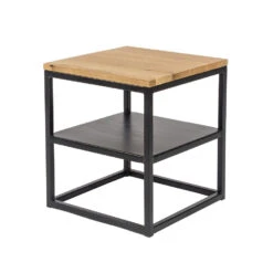 Giga Meubel Nachtkastje Naturel - Open Kastje - 40x40x45cm - Hout & Metaal