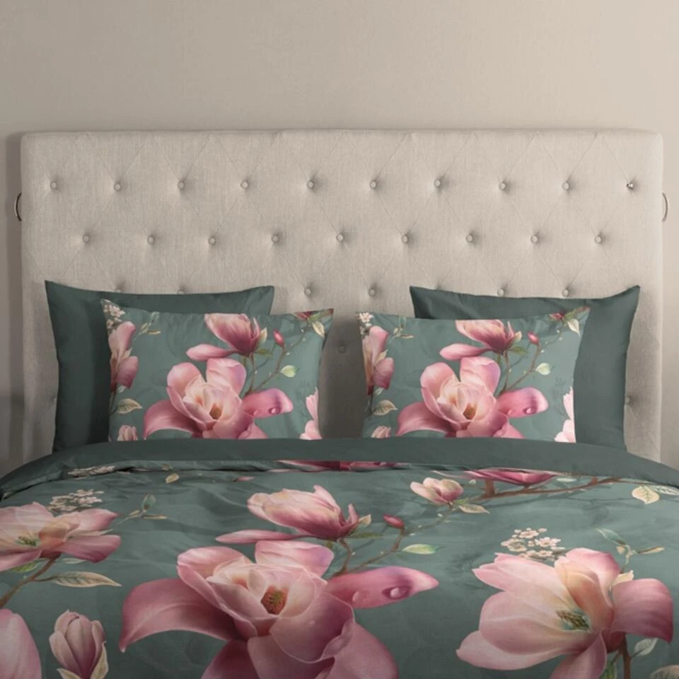 Good Morning Dekbedovertrek "Magnolia" - Groen - (200x220 Cm) 4 Good Morning Dekbedovertrek "Magnolia" - Groen - (200x220 Cm) - Afbeelding 2