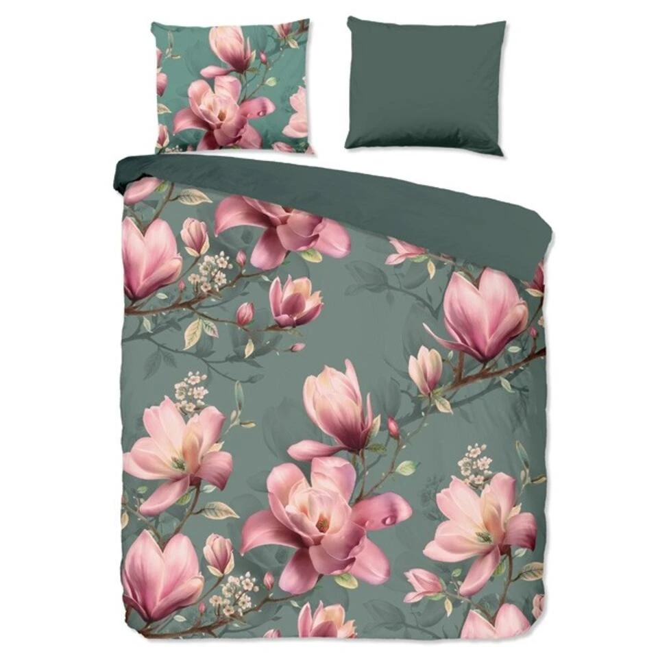 Good Morning Dekbedovertrek "Magnolia" - Groen - (200x220 Cm) 3 Good Morning Dekbedovertrek "Magnolia" - Groen - (200x220 Cm)