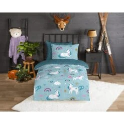 Good Morning Dekbedovertrek "Snowycorn" - Blauw - (140x220 Cm) -Knusse Nacht 1000070219 0101