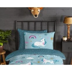 Good Morning Dekbedovertrek "Snowycorn" - Blauw - (140x220 Cm) -Knusse Nacht 1000070219 0110