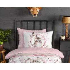 Good Morning Dekbedovertrek "Owl" - Roze - (140x220 Cm) -Knusse Nacht 1000070220 0110