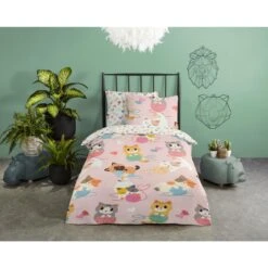 Good Morning Dekbedovertrek "Cats" - Roze - (140x220 Cm) -Knusse Nacht 1000080899 0101