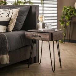Industrieel Nachtkastje Marly Acaciahout 1 Lade - 35x45x60 Cm - Hout - Bruin -Knusse Nacht 1000084483 0101