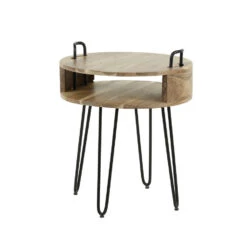 Nachtkastje Rond Mink Massief Acaciahout - 45x45x50 Cm - Hout - Bruin -Knusse Nacht 1000090802 0102