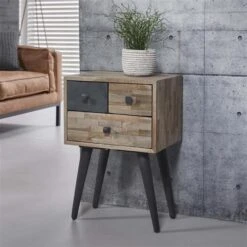 Industrieel Kastje Teakhout Cloë 3 Lades - 31x42x63 Cm - Teakhout - Bruin -Knusse Nacht 1000095617 0101