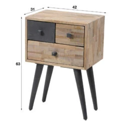 Industrieel Kastje Teakhout Cloë 3 Lades - 31x42x63 Cm - Teakhout - Bruin -Knusse Nacht 1000095617 0102