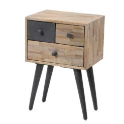 Industrieel Kastje Teakhout Cloë 3 Lades - 31x42x63 Cm - Teakhout - Bruin -Knusse Nacht 1000095617 0103