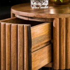 Nachtkastje Industrieel Hans Mangohout 1 Lade Rond 40x40x60 Cm Mangohout -Knusse Nacht 1000098607 0102