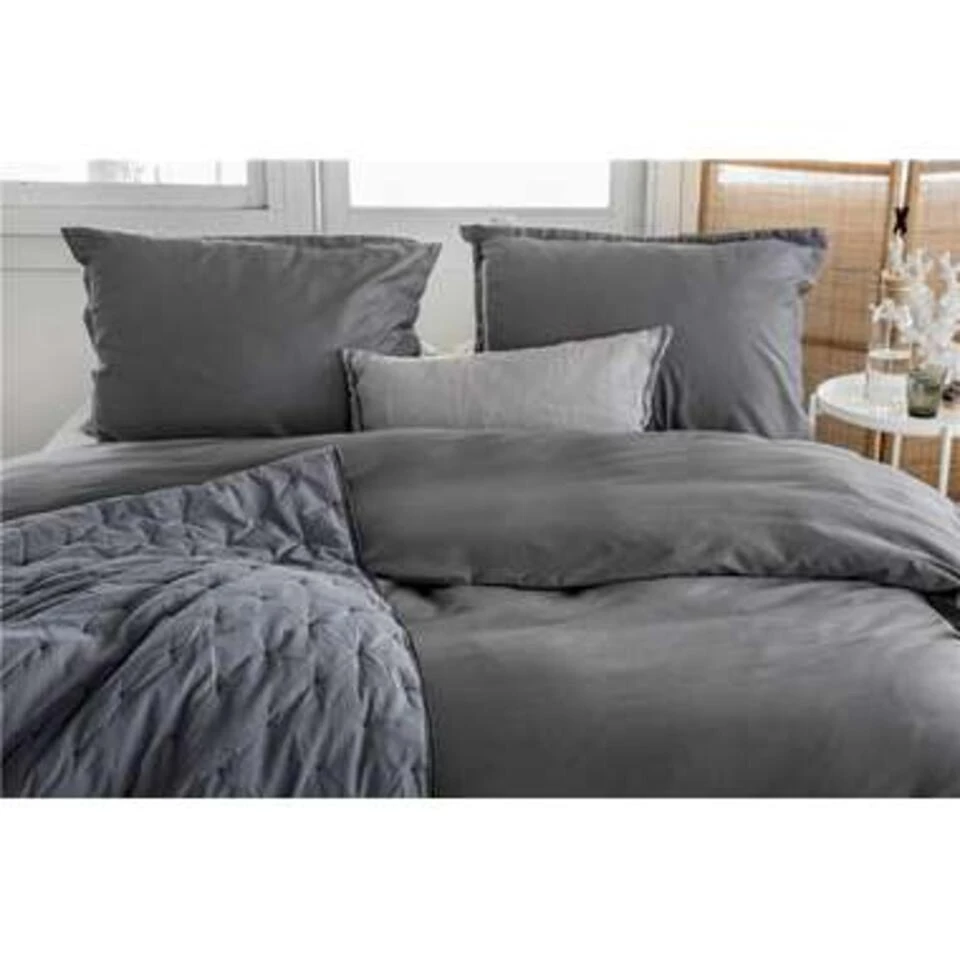 Walra - Dekbedovertrek Vintage Satin - 200x220 Cm - Antraciet 4 Walra - Dekbedovertrek Vintage Satin - 200x220 Cm - Antraciet - Afbeelding 2