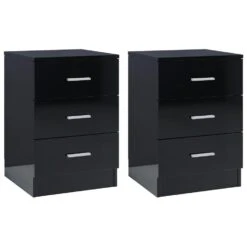 VidaXL Nachtkastjes 2 St 38x35x56 Cm Bewerkt Hout Hoogglans Zwart