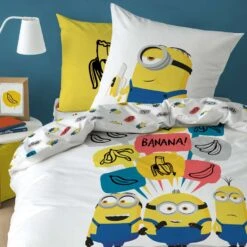 Minions Banana - Dekbedovertrek - Eenpersoons - 140 X 200 Cm - Wit -Knusse Nacht 1420958289 0101
