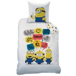 Minions Banana - Dekbedovertrek - Eenpersoons - 140 X 200 Cm - Wit -Knusse Nacht 1420958289 0102