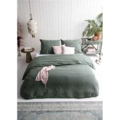 Walra - Dekbedovertrek Vintage Cotton - 240x220 Cm - Donker Groen -Knusse Nacht 1636728326 0103
