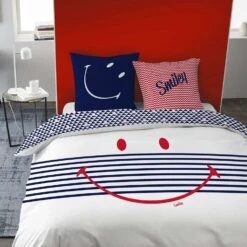 Smiley Dekbedovertrek Marine - Eenpersoons - 140 X 200 Cm - Katoen -Knusse Nacht 1785685704 0101