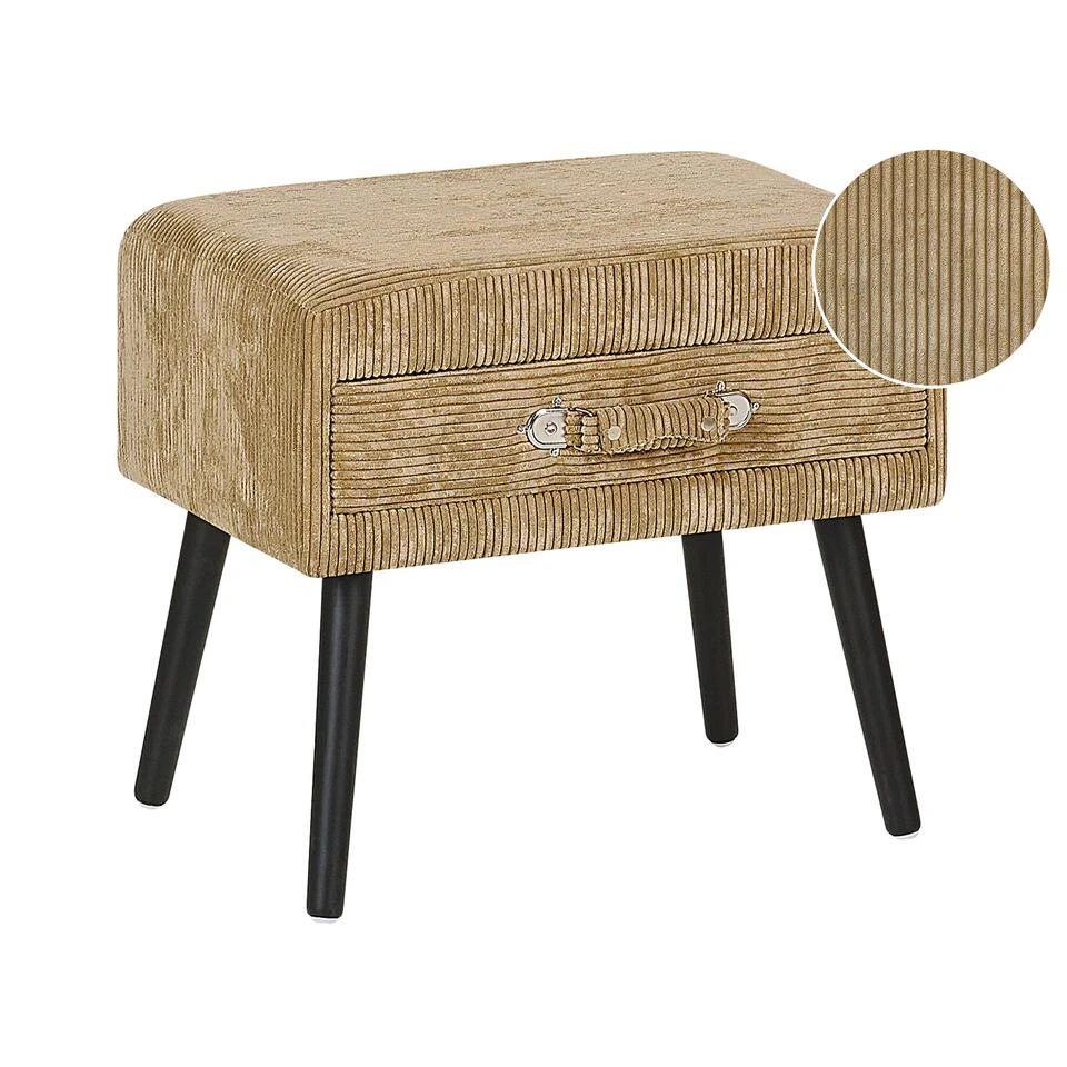 Beliani Nachtkast EUROSTAR - Beige Corduroy 3 Beliani Nachtkast EUROSTAR - Beige Corduroy